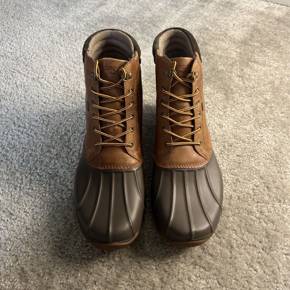 Sperry Men Duck Boot Leather Rubber Tan Brown 13M Sherpa Avenue Lace Top Sider